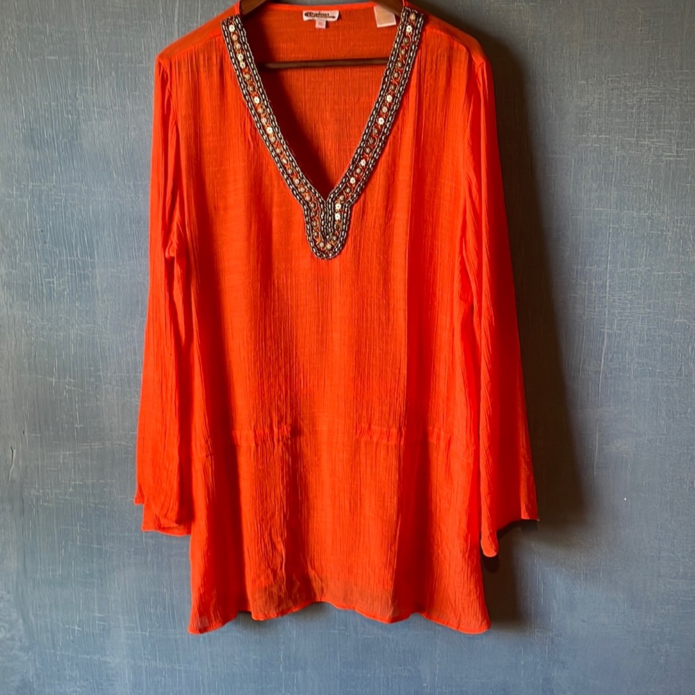 Orange gauze beach cover up or top